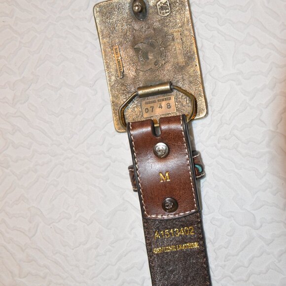 D748 Vintage 1979 Quarter Horse Belt Buckle with Ariat Tooled Inlay Rose Belt main image 4